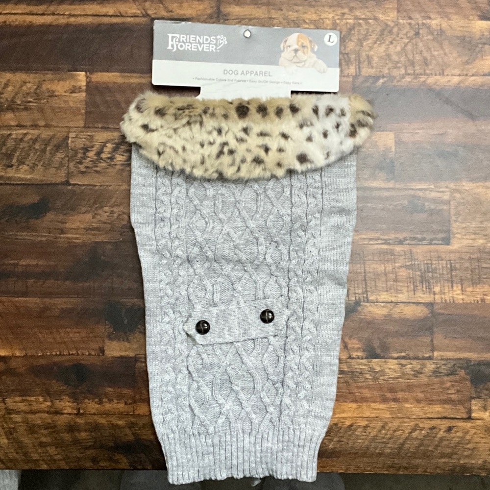 Gray Dog Sweater with Faux Fur Collar
